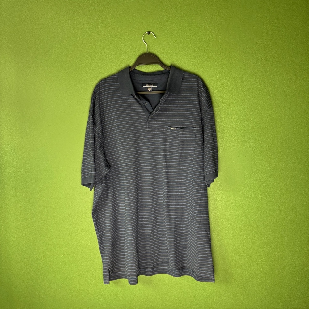 Faconnable Navy Striped Short Sleeve Polo Size XL